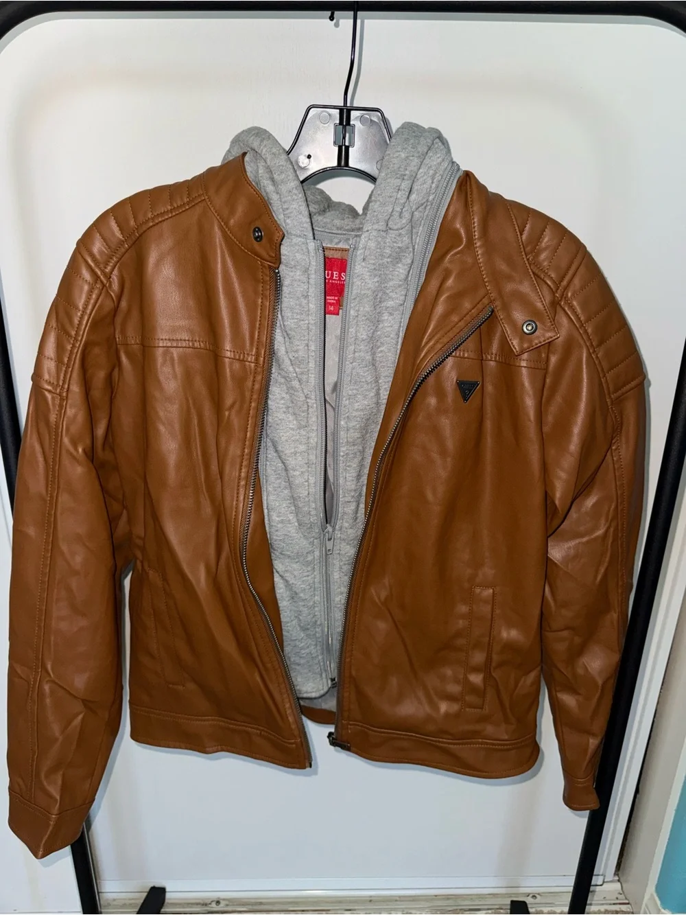GUESS Brown Bomber Jacket with Gray Hoodie Insert - Kids